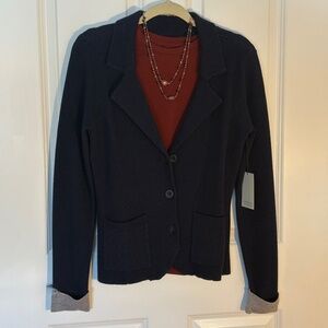 Adrienne Vittadini | Knit Blazer Cardigan | Navy, Gray | Size S | NWT